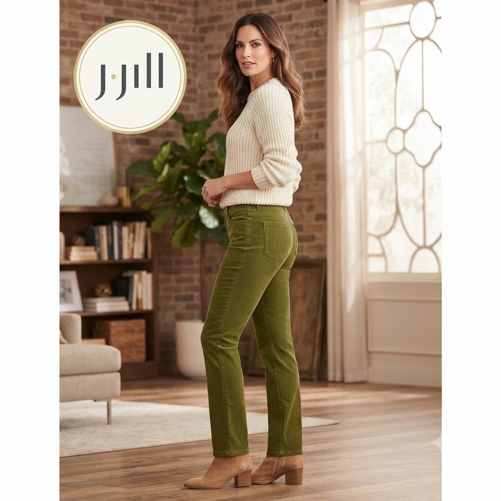 J Jill Slim Leg 4 Corduroy Pants Women Olive Green Mid Rise Stretch Five Pocket